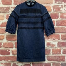 Banana Republic Dress Womens Size 0 Blue Black Chambray Denim High Neck Zip Up