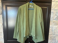 LOGO By Lori Goldstein Open Front Draped Cardigan Sweater Size Lg Studded Green