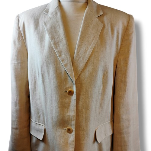 Talbots Womens Linen Blazer Jacket Size UK 14 Beige 2 Button - Picture 2 of 16