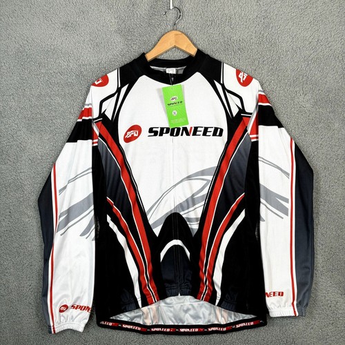 Sponeed Cycling Jersey Mens Large White Black Red Long Sleeve Full Zip