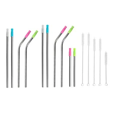 8 mm Stainless Steel Reusable Drinking Wide Metal Straws w/Tips & Canvas Bag