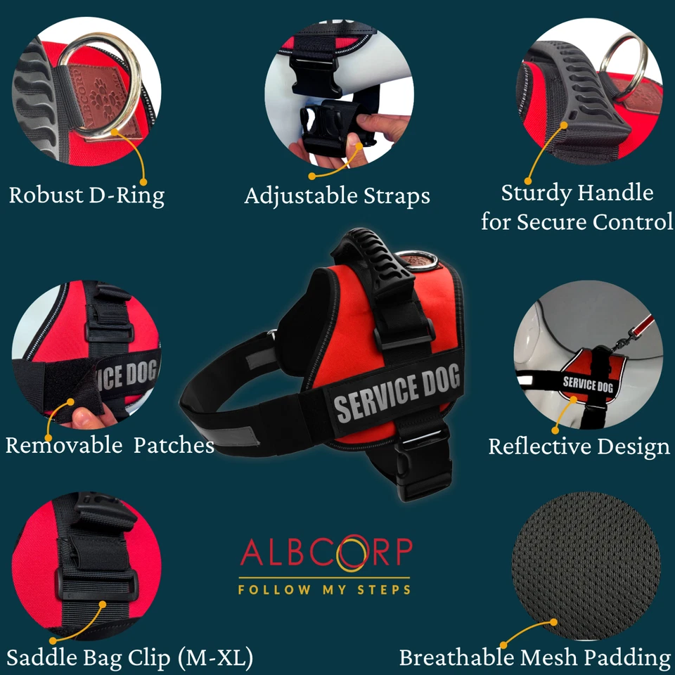 ALBCORP Arnés Chaleco Reflectante Servicio Perro, Tejido Nylon con Correas Ajustables Foto 4 de 4