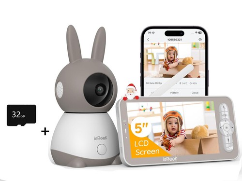 ieGeek 2K HD Babyphone mit 5" Kamera PTZ 360° Baby Monitor Nachtsicht Drahtlose