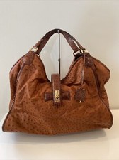 Brown Ostrich Crocodile Satchel Shoulder Bag Handbag, Made In Usa