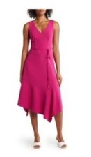 Vince Camuto Women's Fuchsia Asymmetrical Hem Scuba Crepe Dress Size 12