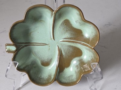 Frankoma Pottery 4 Leaf Clover Ashtray Trinket Dish Plainsman Green #223 Vintage