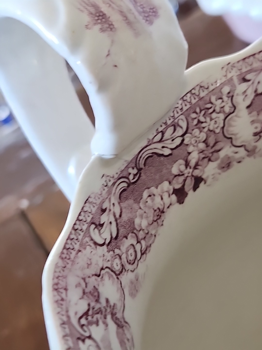 Rare Antique 9.1/4" Purple Transferware Staffordshire Water Pitcher