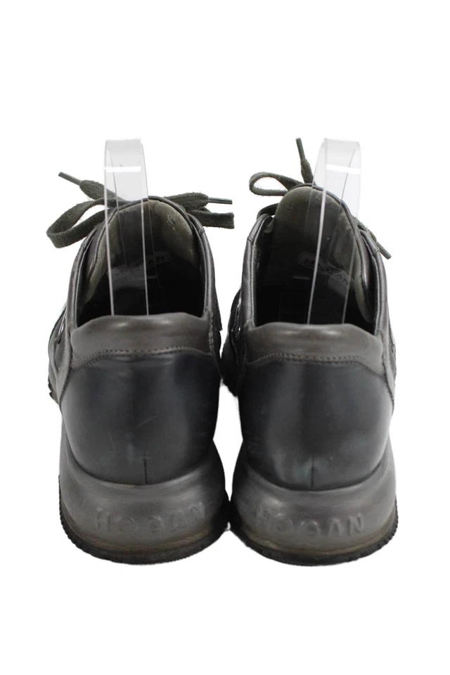 Zapatillas deportivas Hogan para mujer con cordones de cuero con suela de goma plateadas talla 8 Foto 3 de 4