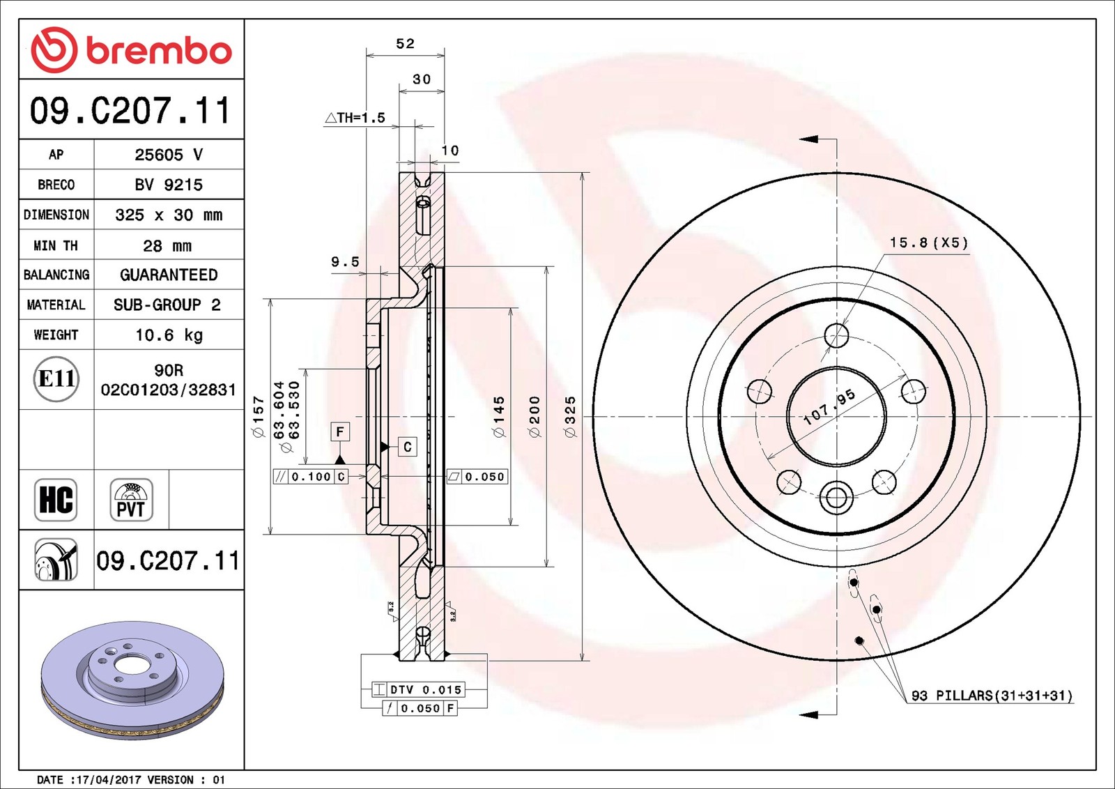 BREMBO Brake disc LAND ROVER 09.C207.11 LR059122 Brake rotor,Brake discs,Brake rotors - Image 13
