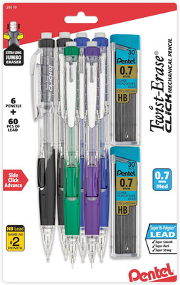 Twist-Erase Click Mechanical Pencil (0.7mm), Pack of 6 Pencils with 2 Pack of...