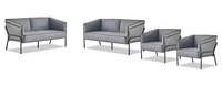 Sofa-Set Grau 2-Sitzer Sessel Sofagarnituren Sofas Textil Leder Edelstahl