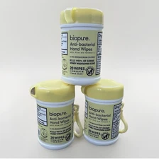 3 Biopure Antibacterial Travel Size Hand Wipes Keychain (Honey Wildflower Scent)