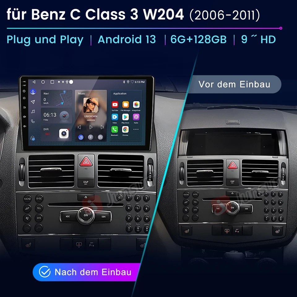 Für Mercedes Benz C Klasse W204 S204 C180 Autoradio 6+128G Carplay GPS NAVI DAB+ - Bild 2 von 4