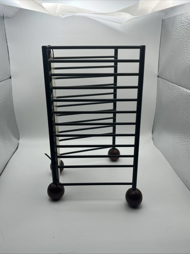 Atlantic 12 CD Tower Vintage 1999 Steel Wire Rack with Wooden Ball Feet Retro - Image 2 of 4