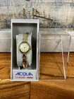 New Vintage Acqua Timex Watch Women  Gold Tone Black Stretch Band Manual Wind