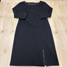 Talbots Dress Womens 16 Black Solid Knit 3/4 Sleeve Side Slit Sheath Knee Length