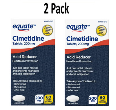 Equate Cimetidine Tablets 200 mg, Acid Reducer, 60 Count ( 2 Pack)