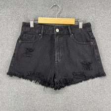 PacSun Denim Shorts Womens 25 Black High Rise Festival Distressed Frayed Hem