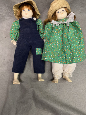 VINTAGE 14'' BOY & GIRL DOLL BY PAULINE B JACOBSEN W/ ORIGINAL OUTFITS SOFT BODY