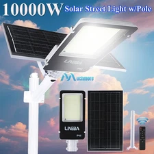 10000W Commercial LED Solar Street Light Dusk-Dawn Patio Parking lot Lamp + Pole