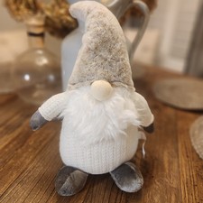 Sitting Gnome Brown And White Plush Stuffed Flexible With Hat Holiday Winter