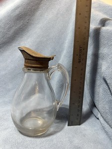 Antique Glass Syrup Pitcher with Flip-Top Metal Lid | Vintage Maple Syrup Jug