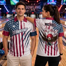 Custom USA Flag Bowling Polo Shirt