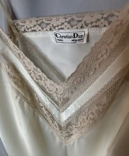 Christian Dior Satin Lace Beige Cami w/ Embroidered Logo Sz S Petite