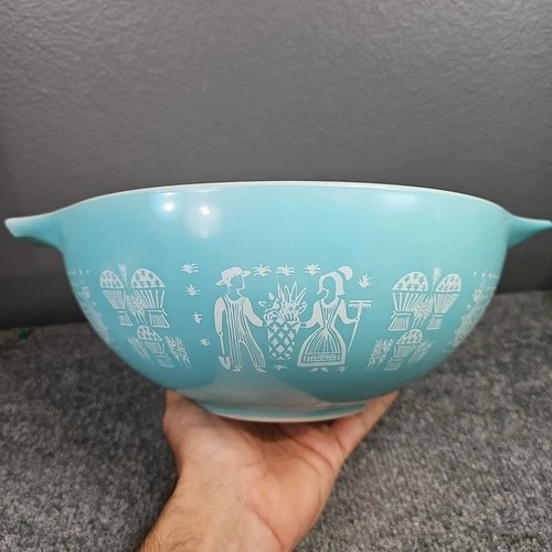 Vintage Pyrex 444 Turquoise Amish Butterprint Cinderella Mixing Bowl 4 QT