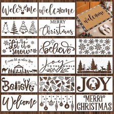 16 PCS Christmas Stencils Reusable Doormat Wood Sign Large Paint Templates