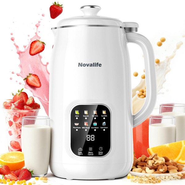 Máquina para hacer leche de nueces 8 en 1, licuadora automática para hacer leche de soja de 40 oz, casera