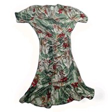 Janette Fashion Green Orange Floral Cinched Knee Length Dress Party Sz XL 