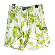 Abercrombie Fitch Green Floral Hibiscus Swim Trunks Board Shorts Mens large y2k