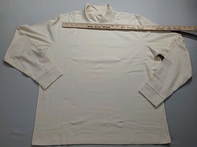 LL Bean Shirt Mens XL Beige Cream Mock Neck Long Sleeve Base Layer Cotton