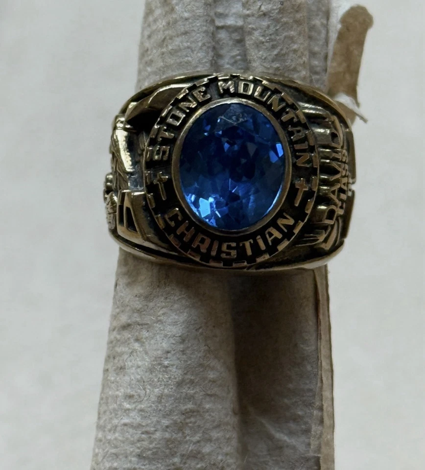 Anillo Stone Mountain School Class 1986 para hombre plateado ovalado graduación Foto 4 de 4