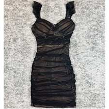 Windsor Ruched Mesh Bodycon Dress Womens XS Black Lace Corset Mini Edgy Romantic