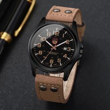 Fashion Arabic Dial Men Quartz Watch Casual PULeather Strap Men's Calendar Sport