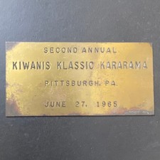 1965 Kiwanis Klassic Kararama Brass Auto Show Plaque Pittsburgh PA