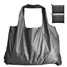 HAPPYHEDI Foldable Reusable Grocery Bags Washable 01 -2 Pack Solid Plain Black