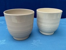 2x Ceramic Plant Pots Cream Brown Colour Indoor Glazed Ribbed Design Small Size.