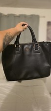 Tory Burch Robinson Double Zip Tote Bag Black Saffiano Leather Gold Trim Purse