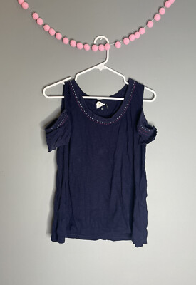 Anthropologie Akemi Kin Shirt Cold Shoulder Womens Medium Blue Spring Top