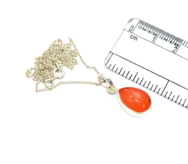 Spirituale Crescita Arancione Corniola Pera Gemma 925 Argento Sterling Collana - Immagine 2 di 4