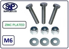 M6 / 6mm / 6MM HIGH TENSILE FULL THREAD BOLT BZP WITH NYLOC NUT & WASHER