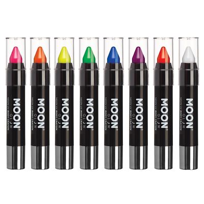 Moon Glow - Neon UV Gesichtsfarbe Stick Körperfarbe Buntstift - Intensiv 8er Set
