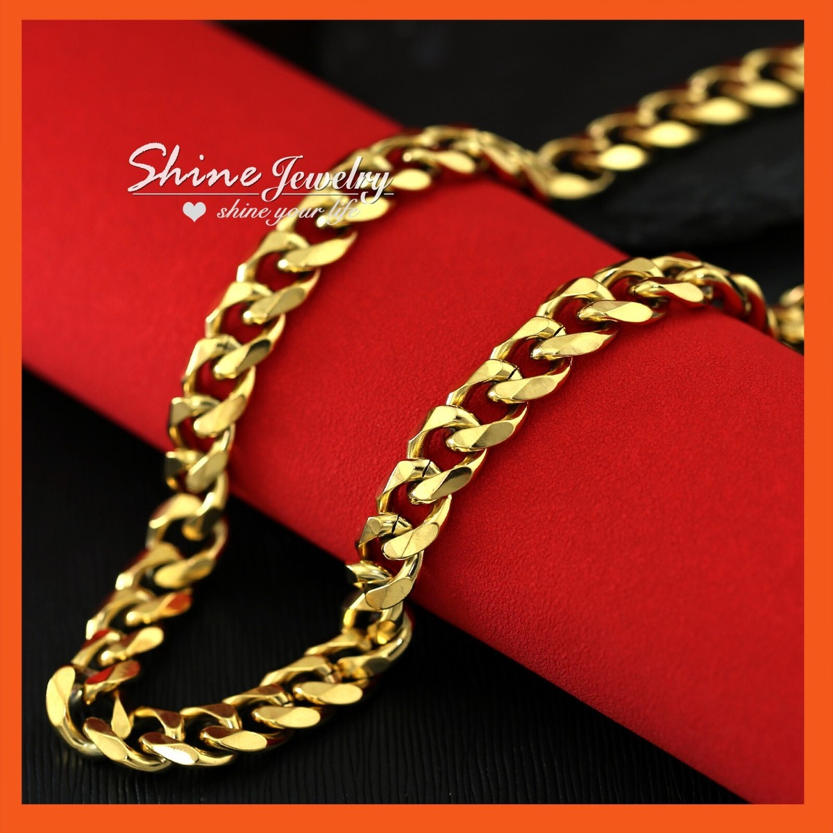 MENS 24K GOLD GF 11MM DIAMOND CUT MIAMI CUBAN CURB CHAIN SOLID