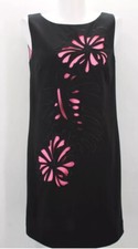 Tahari ASL Levine Black Pink Laser Cut Eyelet Floral Shift Dress Size 4 Womens