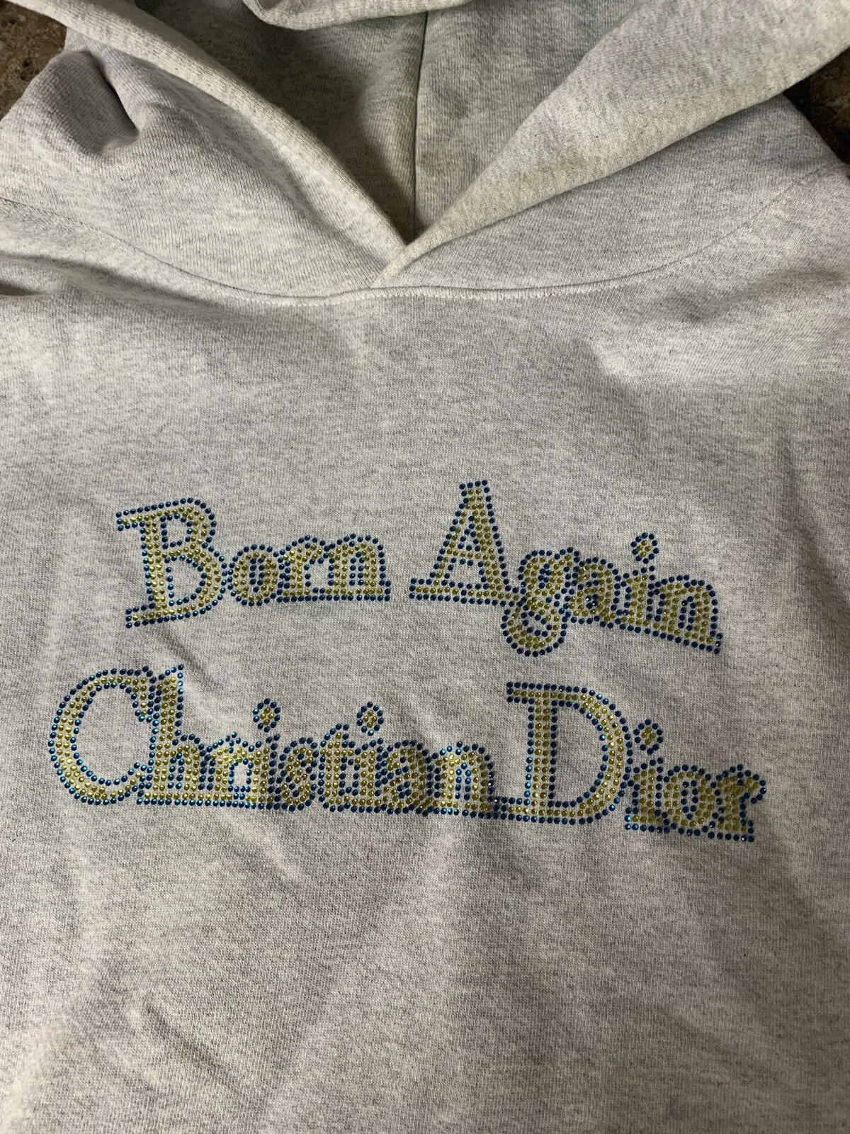 Felpa con cappuccio Chinatown Market Born Again Christian Dior grigio strass XL