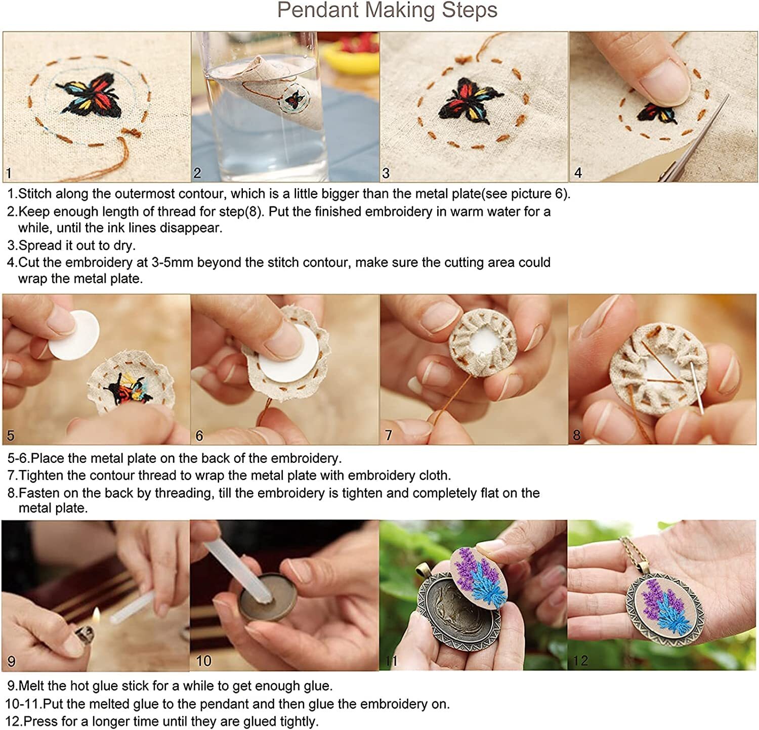 6 Pieces Embroidery Pendant Kit for Beginner,Embroidery Stitching Necklace,Em...