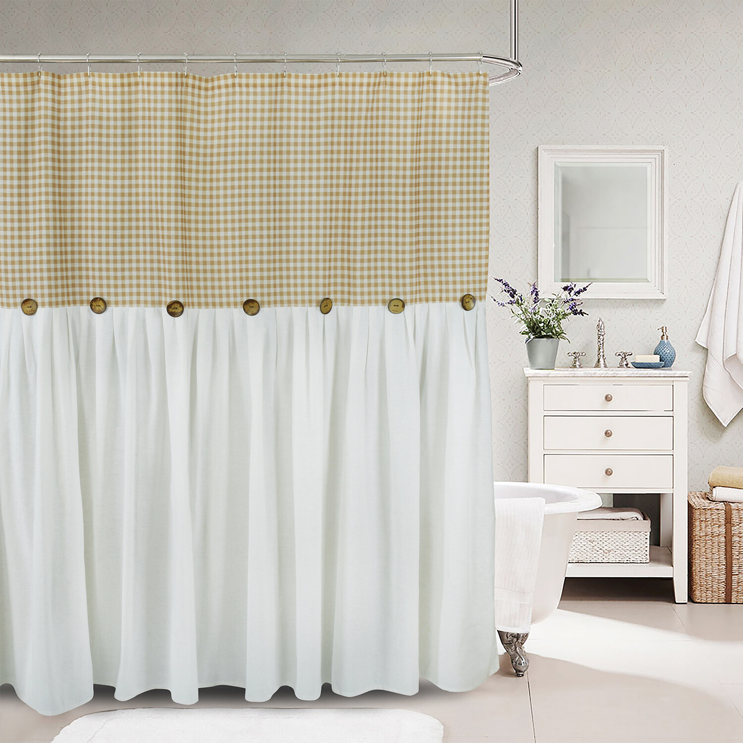 HIG Farmhouse Buffalo Plaid Textured Cotton Linen Shower Curtain with Buttons eBay